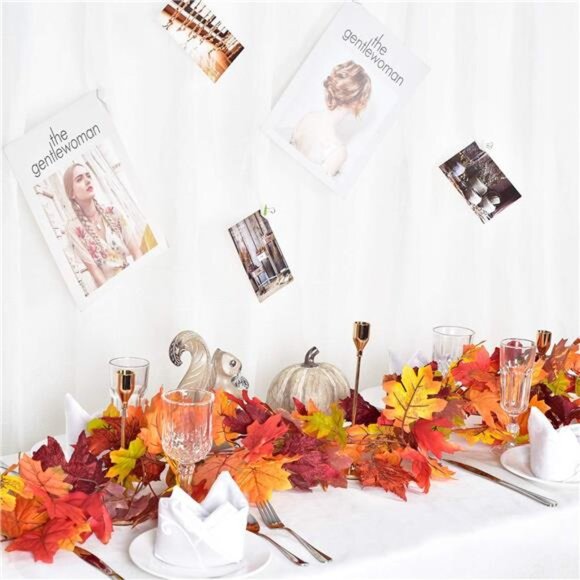 Fall Maple Leaf Garland Set Artificial Autumn Foliage Thanksgiving Home Decor - Picture 6 of 8